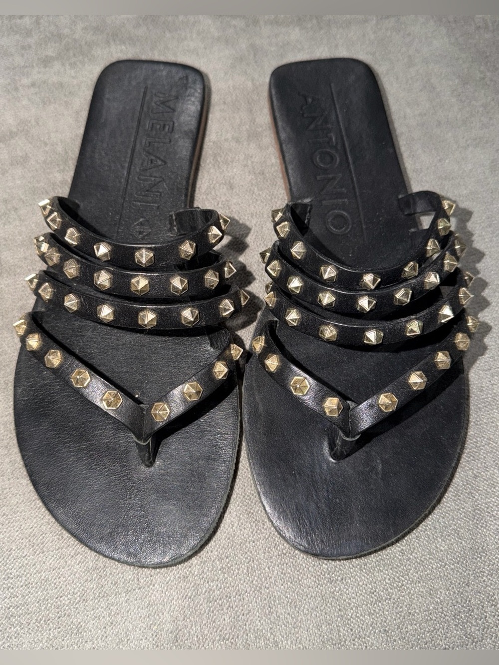 Antonio Melani Black Studded Leather Slide Sandals Size 6
